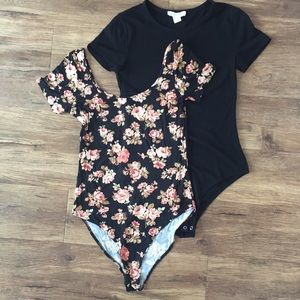 2 for $20 Bodysuits Short Sleeve Black and Floral